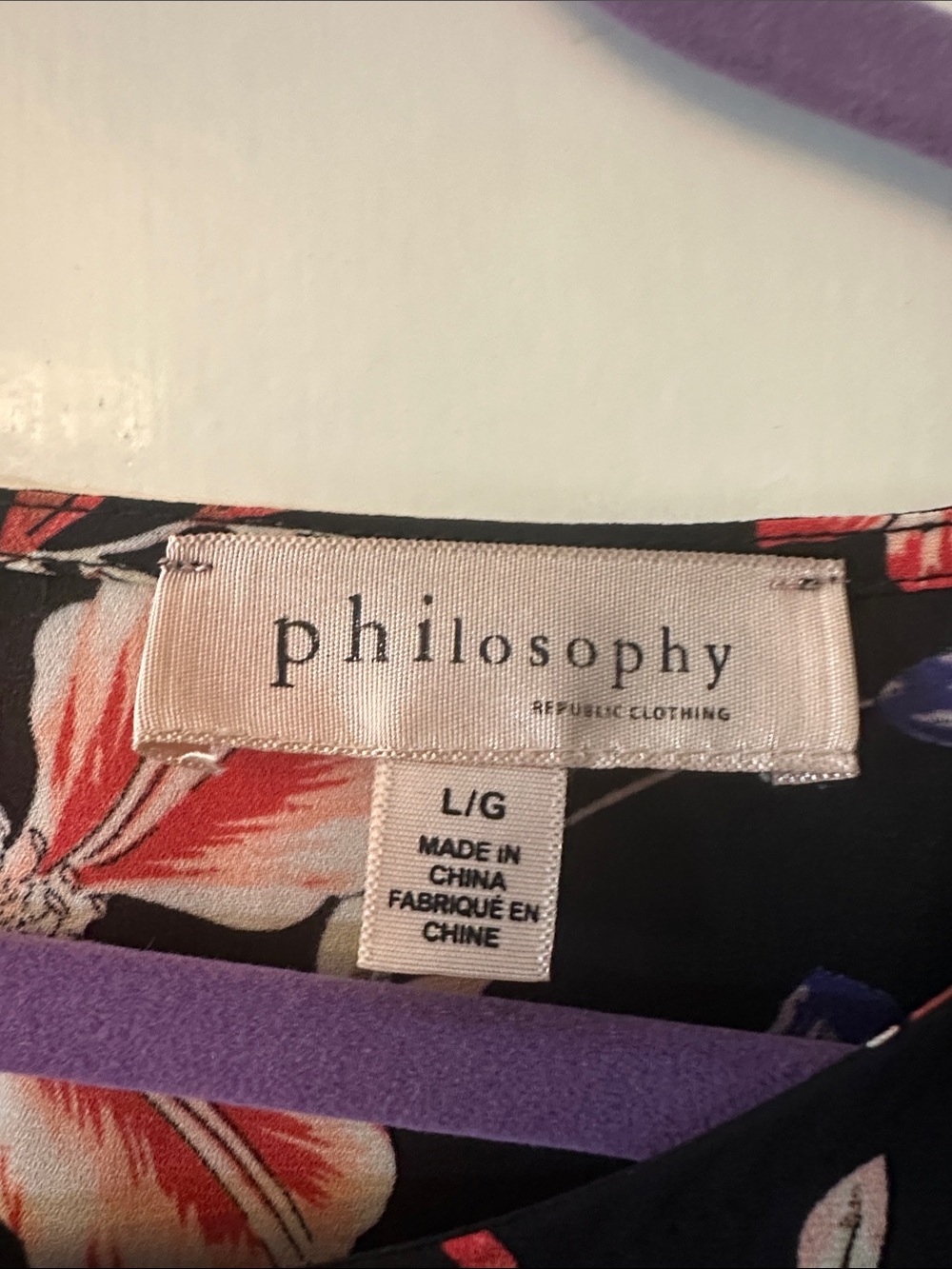 Philosophy Black Floral Short-Sleeve Blouse with Pink & Purple Blooms - Picture 2 of 2